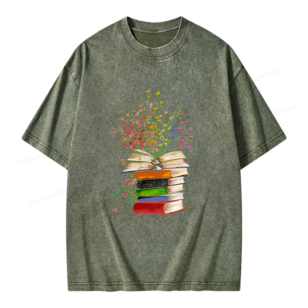 Pagewings Books Bloom With Knowledge Unisex Washed T-shirt