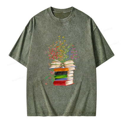 Pagewings Books Bloom With Knowledge Unisex Washed T-shirt