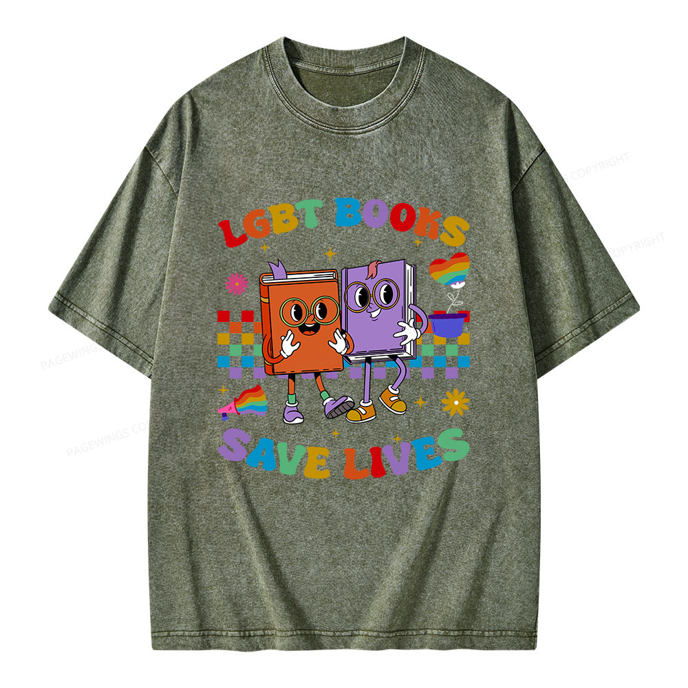 Pagewings Lgbt Book Lives Library Unisex Washed T-shirt