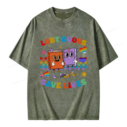 Pagewings Lgbt Book Lives Library Unisex Washed T-shirt