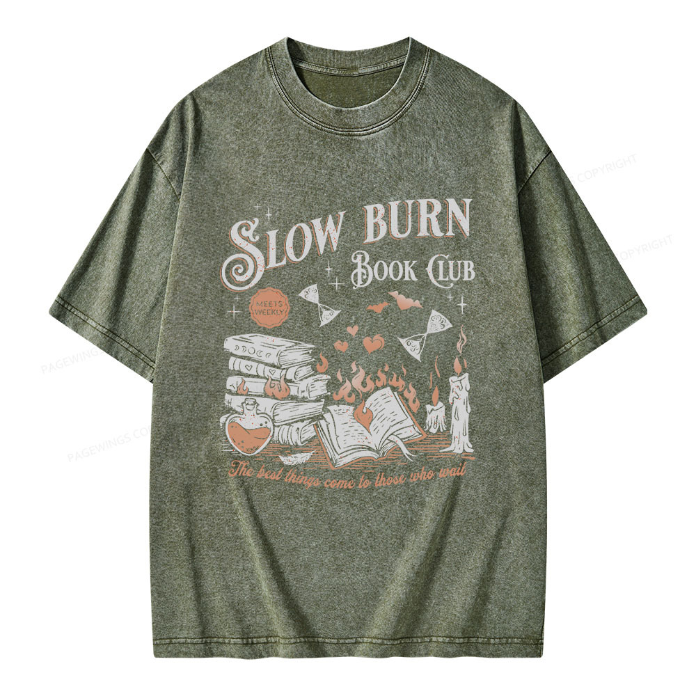 Pagewings Slow Burn Book Club Unisex Washed T-shirt