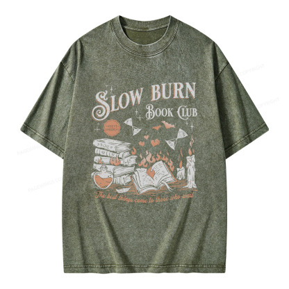 Pagewings Slow Burn Book Club Unisex Washed T-shirt