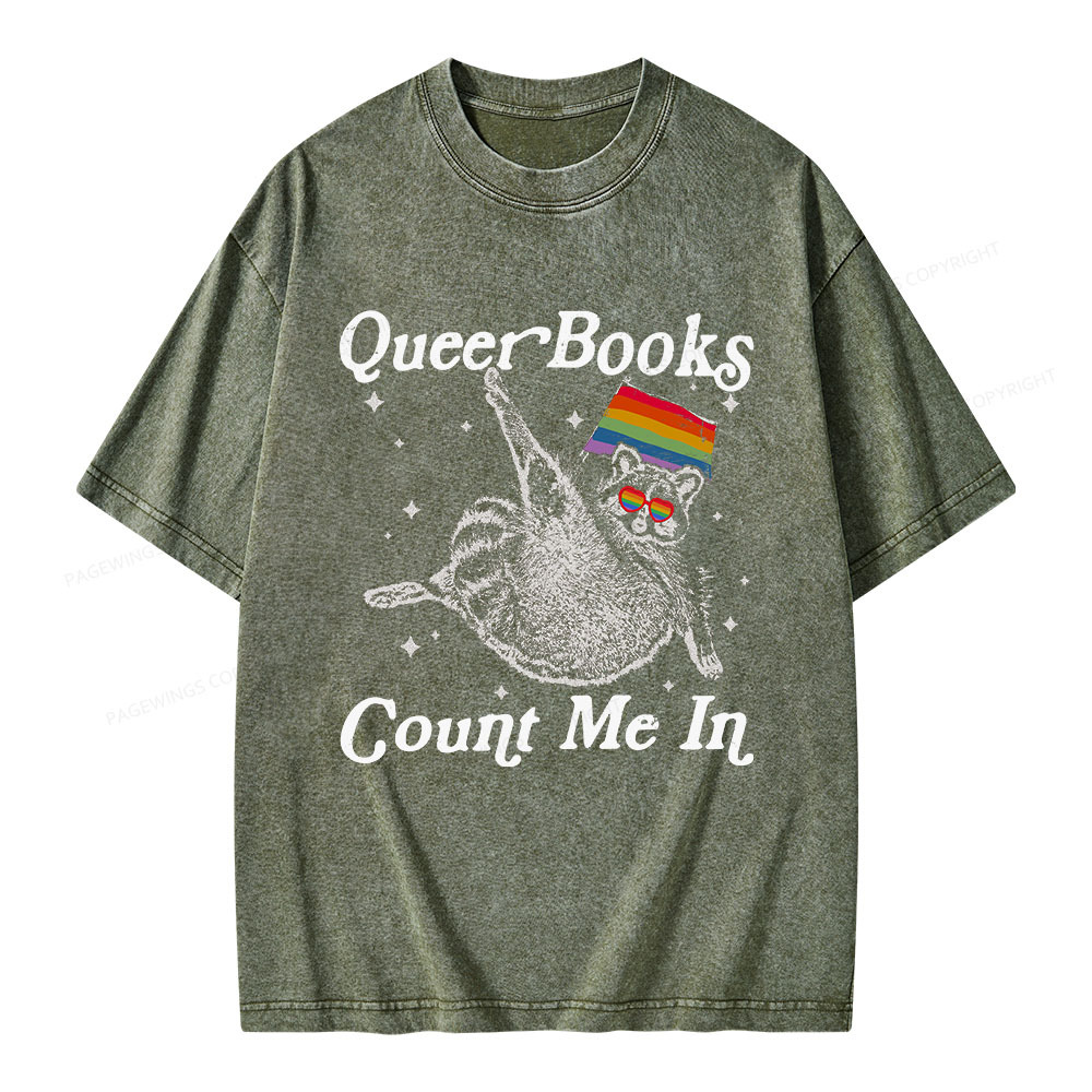 Pagewings Queer Books Count Me In Unisex Washed T-shirt