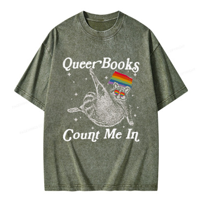 Pagewings Queer Books Count Me In Unisex Washed T-shirt