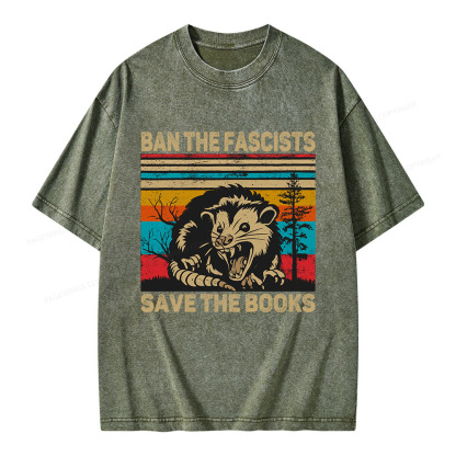 Pagewings Ban The Fascists  Save The Books  Unisex Washed T-shirt
