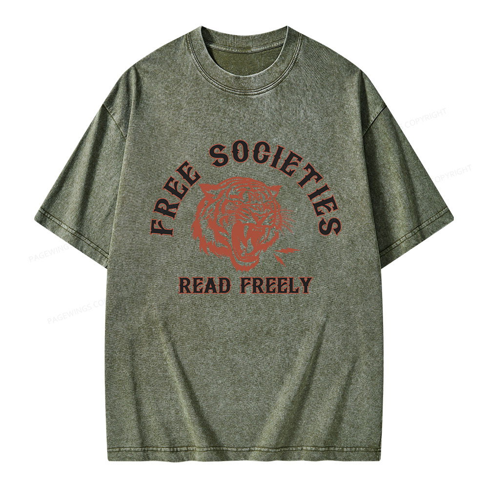 Pagewings Free Societies Read Freely Unisex Washed T-shirt