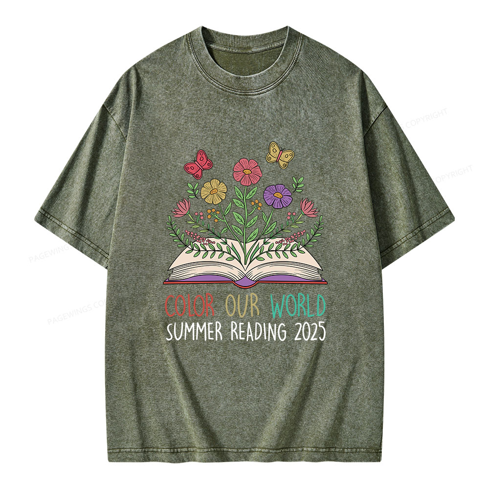 Pagewings Color Our World Summer Reading 2025 Unisex Washed T-shirt