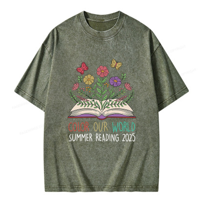Pagewings Color Our World Summer Reading 2025 Unisex Washed T-shirt
