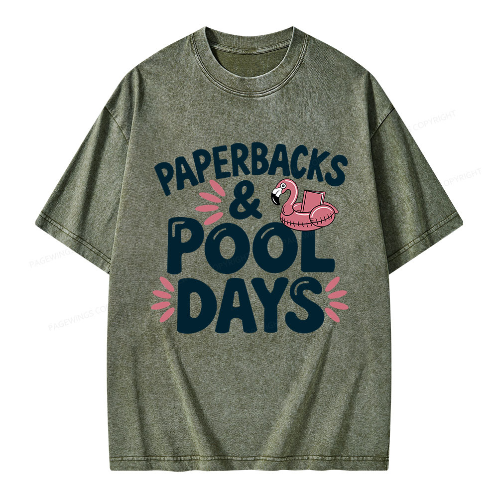 Pagewings Paperbacks And Pool Days Unisex Washed T-shirt