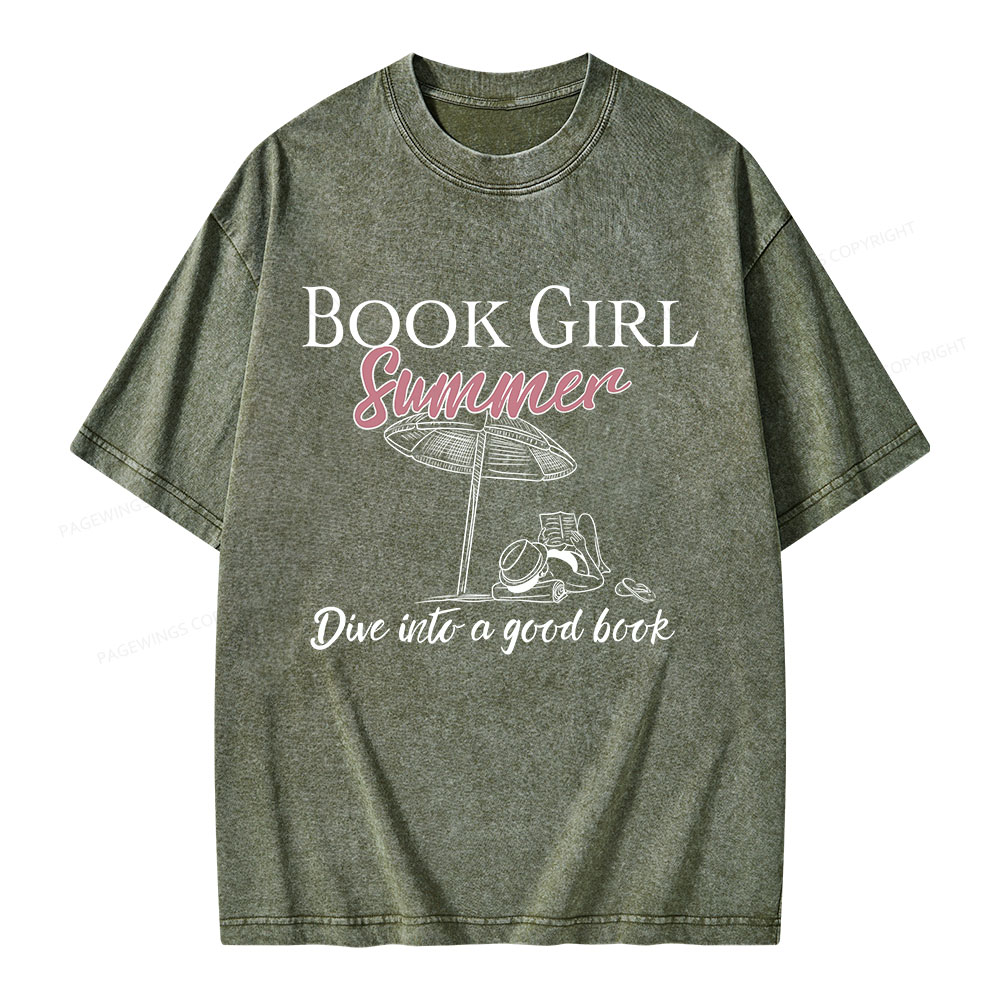 Pagewings Book Girl Summer Unisex Washed T-shirt