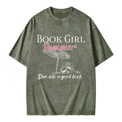 Pagewings Book Girl Summer Unisex Washed T-shirt