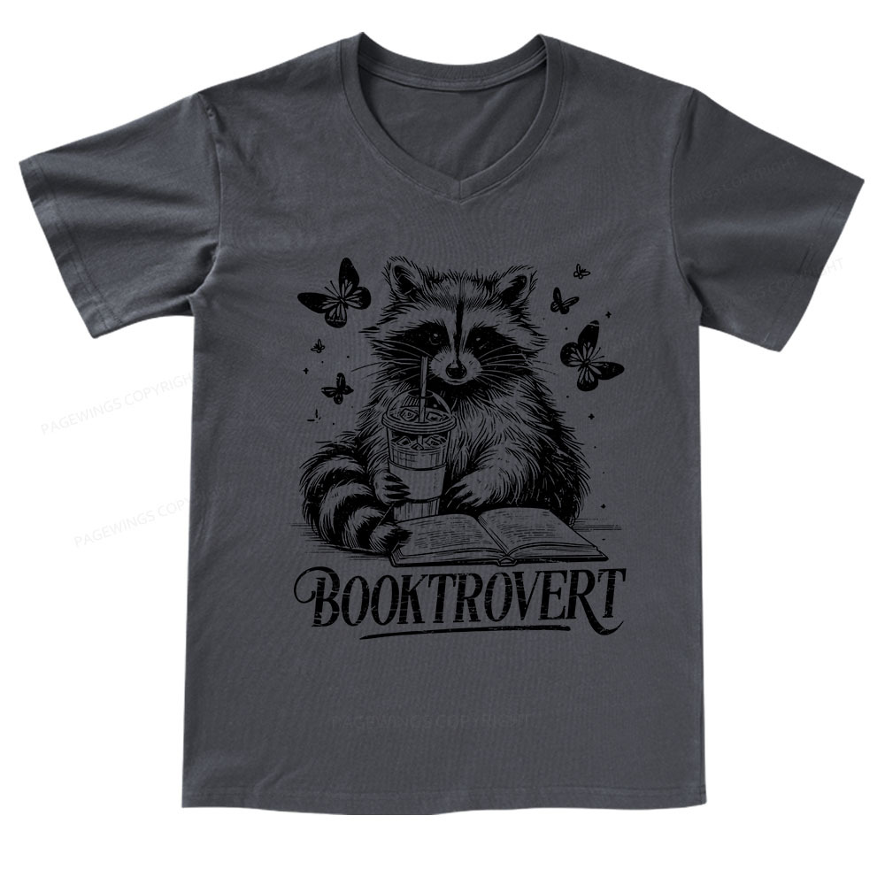 Pagewings Raccoon BookTrovert V-neck T-shirt