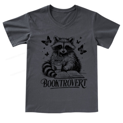 Pagewings Raccoon BookTrovert V-neck T-shirt