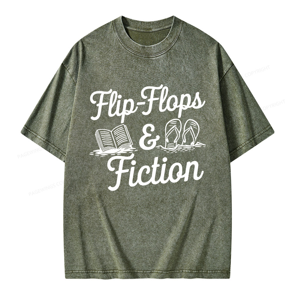 Pagewings Flip Flops And Fiction Unisex Washed T-shirt