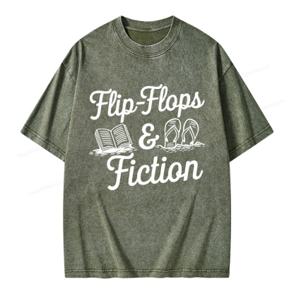 Pagewings Flip Flops And Fiction Unisex Washed T-shirt