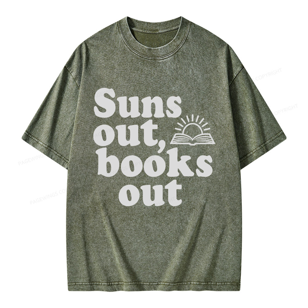 Pagewings Suns Out Books Out Unisex Washed T-shirt