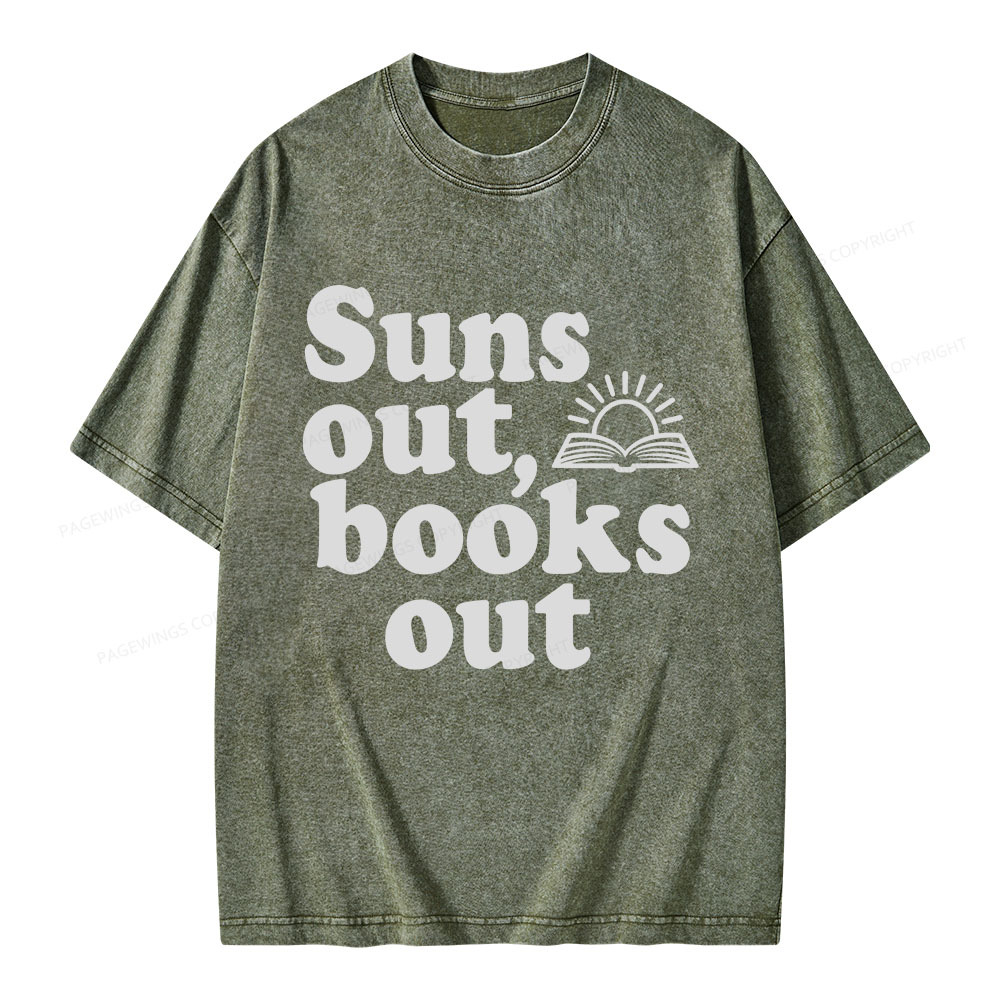 Pagewings Suns Out Books Out Unisex Washed T-shirt