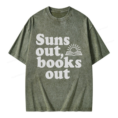 Pagewings Suns Out Books Out Unisex Washed T-shirt