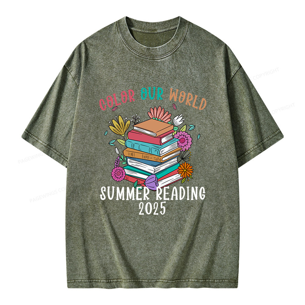 Pagewings Summer Reading 2025 Unisex Washed T-shirt