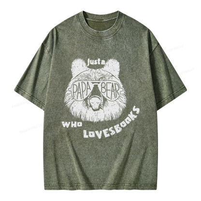 Pagewings Just A Papa Bear Who Loves Books Unisex Washed T-shirt
