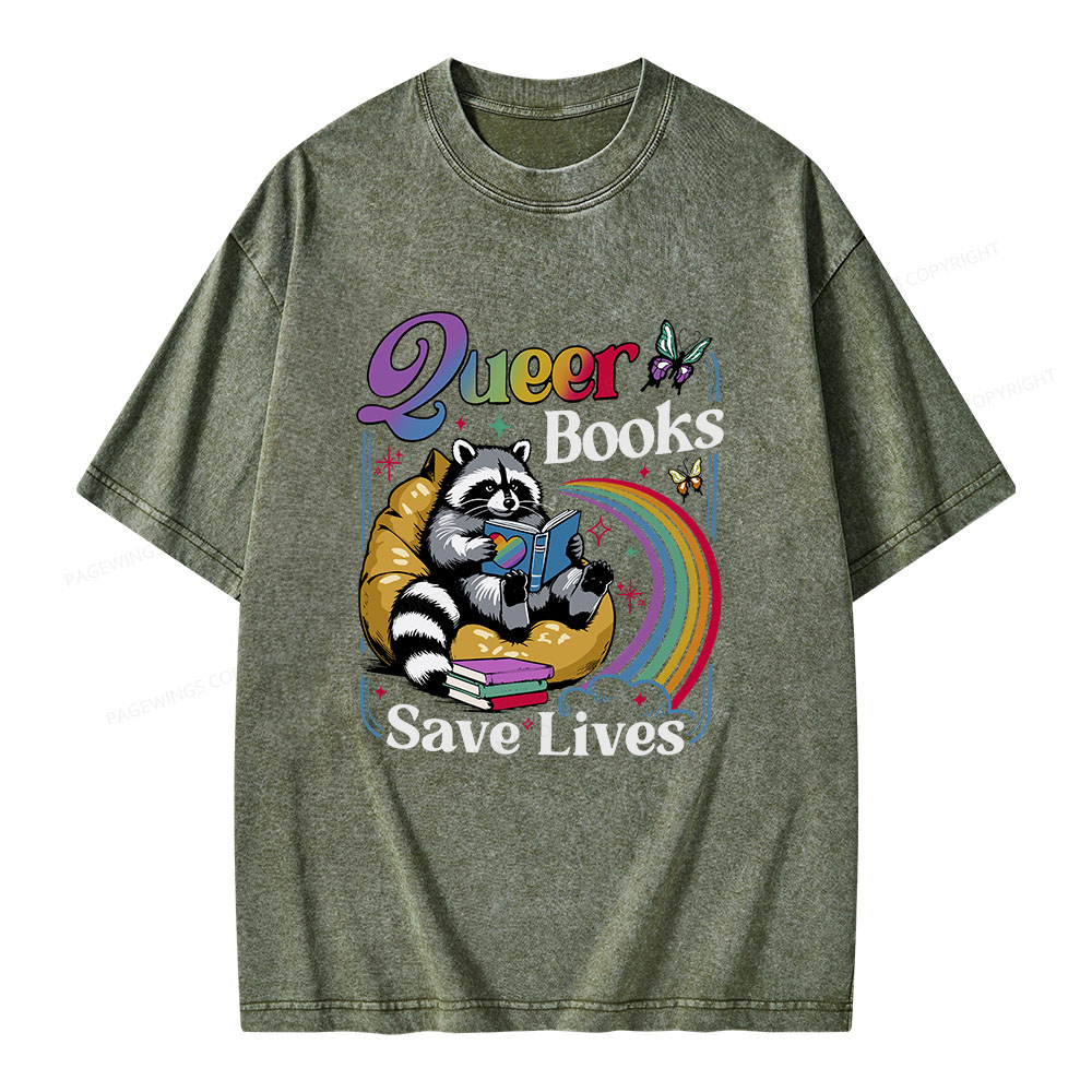 Pagewings Queer Books Save Lives Unisex Washed T-shirt