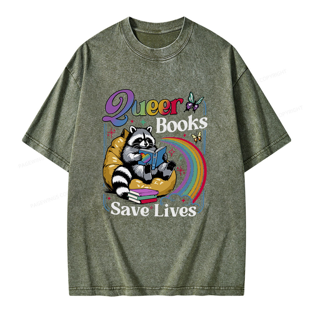 Pagewings Queer Books Save Lives Unisex Washed T-shirt