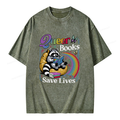 Pagewings Queer Books Save Lives Unisex Washed T-shirt
