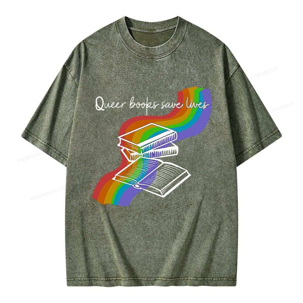 Pagewings Queer Books Save Lives Unisex Washed T-shirt