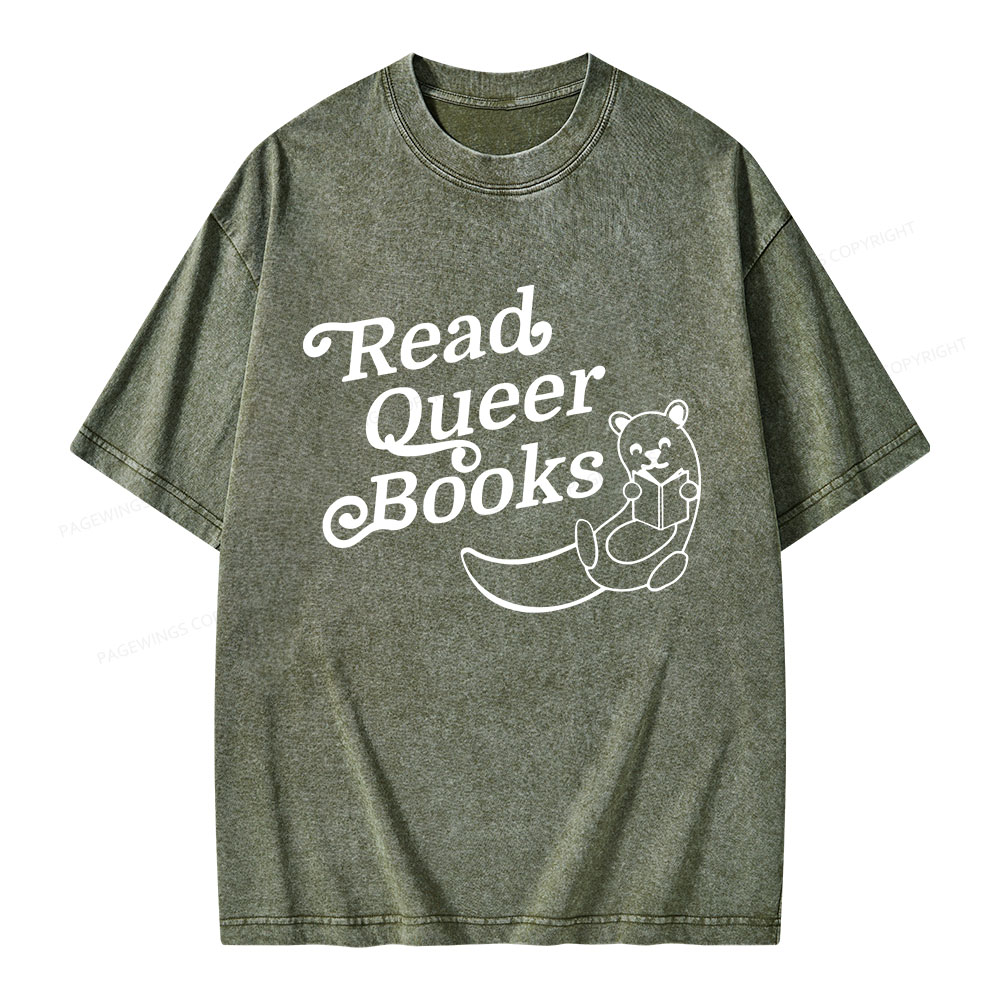 Pagewings Read Queer Books Unisex Washed T-shirt