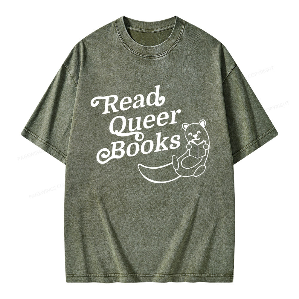Pagewings Read Queer Books Unisex Washed T-shirt