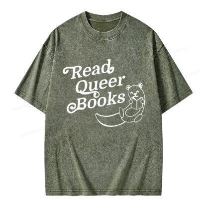 Pagewings Read Queer Books Unisex Washed T-shirt