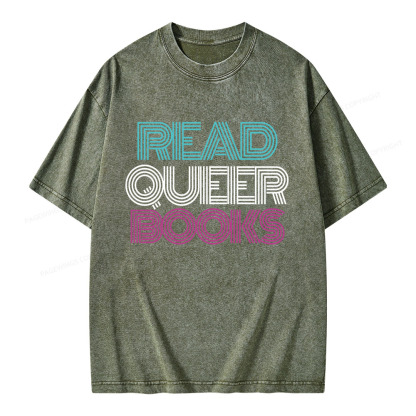 Pagewings Read Queer Books Unisex Washed T-shirt