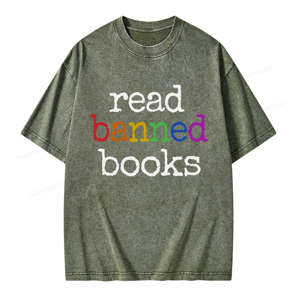 Pagewings Read Banned Books Unisex Washed T-shirt