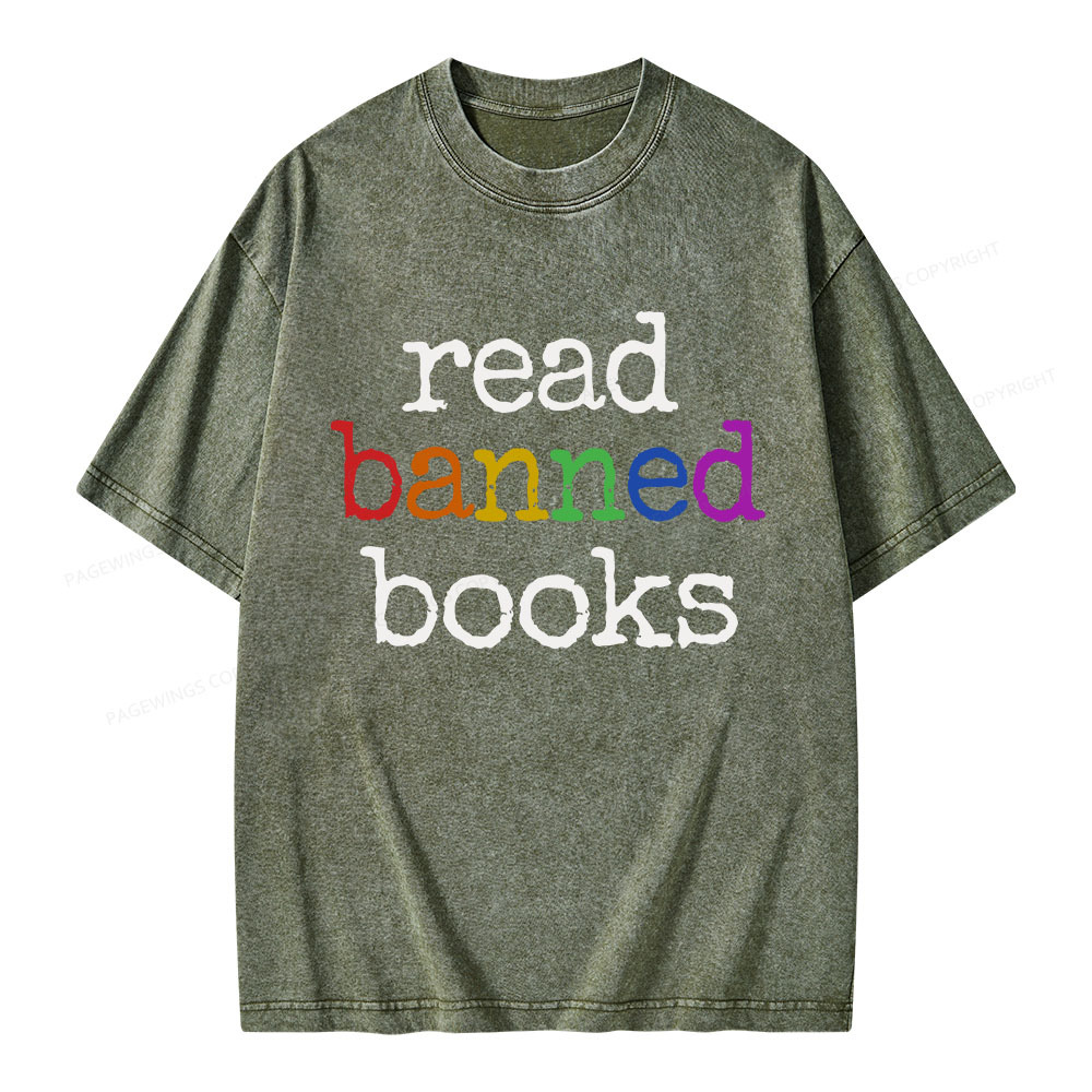 Pagewings Read Banned Books Unisex Washed T-shirt