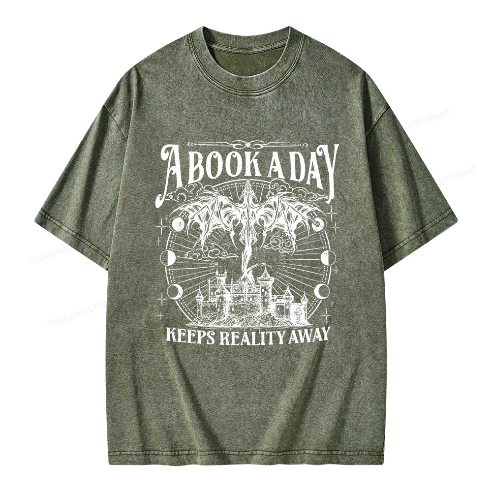 Pagewings A Book A Day Keeps Reality Away Unisex Washed T-shirt