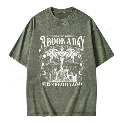 Pagewings A Book A Day Keeps Reality Away Unisex Washed T-shirt