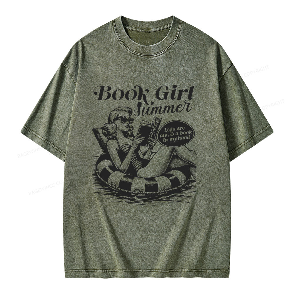 Pagewings Book Girl Summer Unisex Washed T-shirt