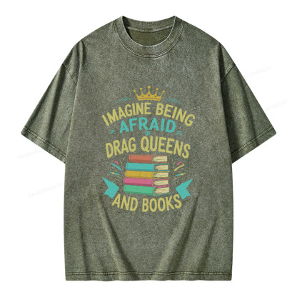 Pagewings Afraid Of Drag Queens And Books Unisex Washed T-shirt