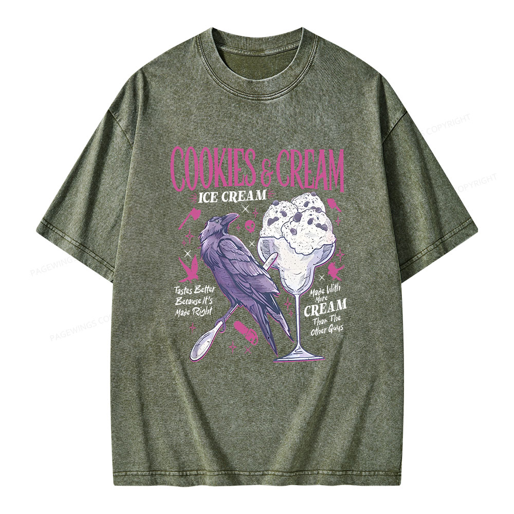 Pagewings Cookies Cream Ice Cream Unisex Washed T-shirt