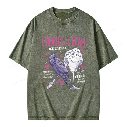 Pagewings Cookies Cream Ice Cream Unisex Washed T-shirt