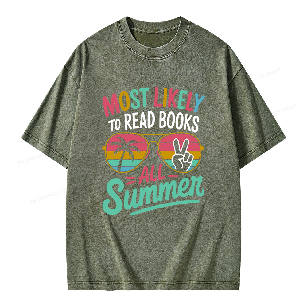 Pagewings Most Likely To Read Books All Summer Unisex Washed T-shirt