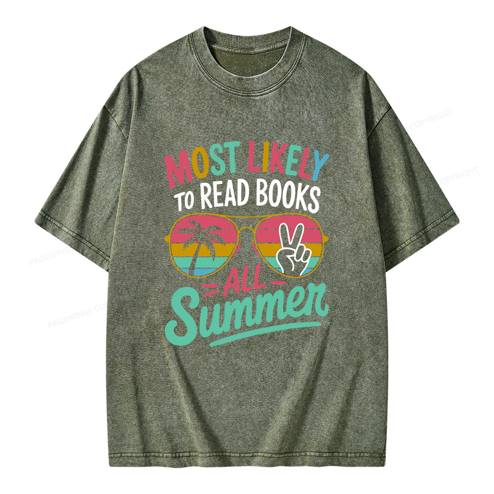 Pagewings Most Likely To Read Books All Summer Unisex Washed T-shirt