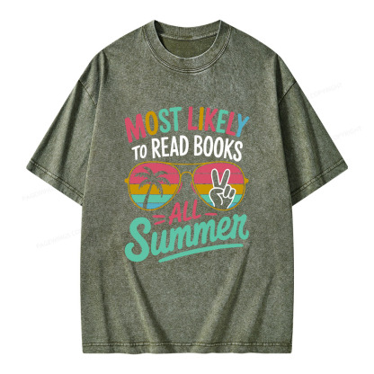 Pagewings Most Likely To Read Books All Summer Unisex Washed T-shirt