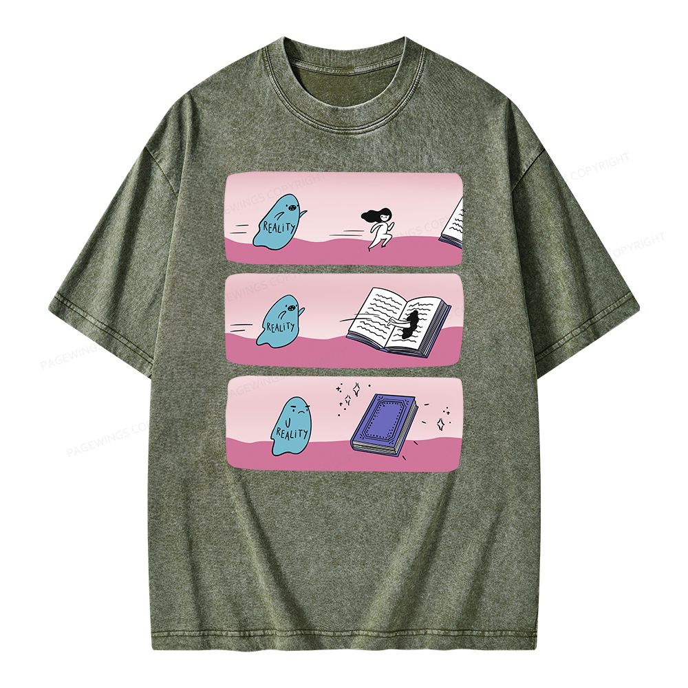 Pagewing Books vs Reality Unisex Washed T-shirt