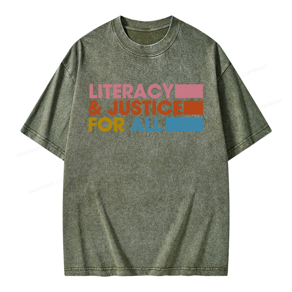 Pagewings Literacy Justice For All Unisex Washed T-shirt