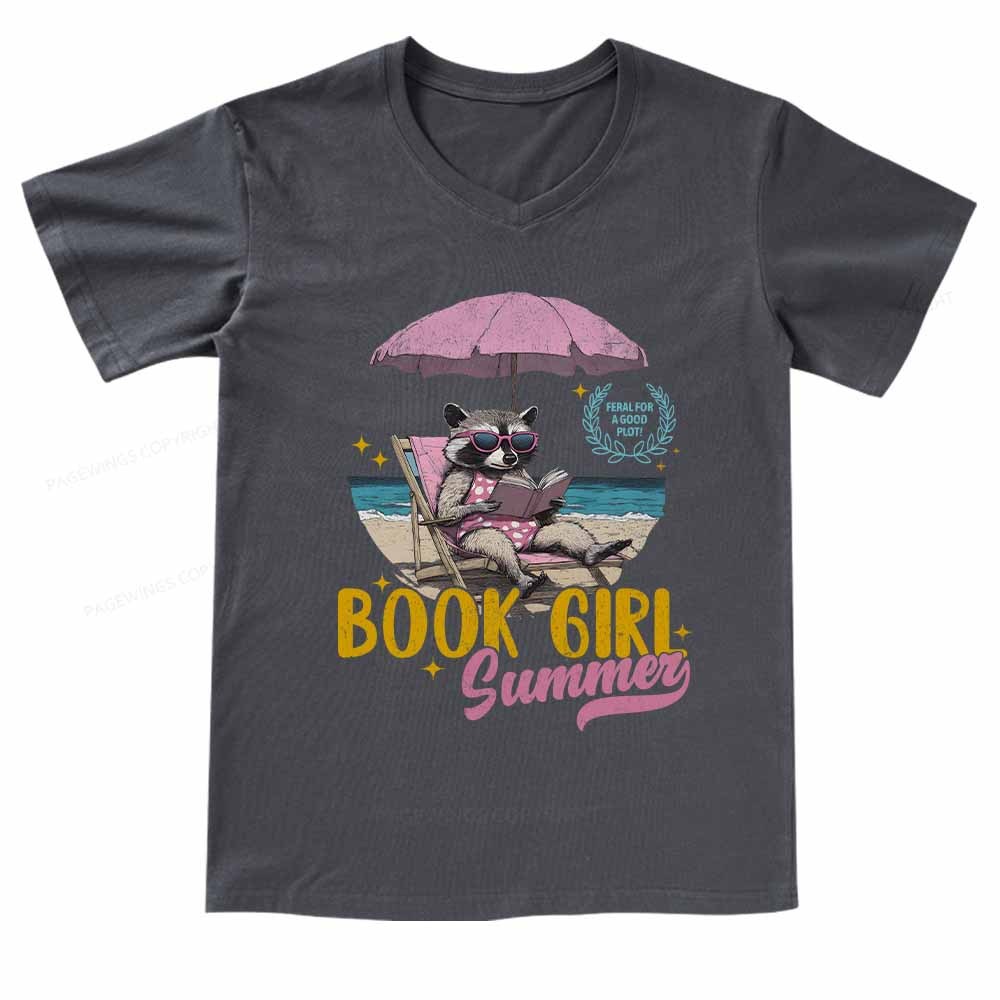 Pagewings Book Girl Summer  V-neck T-shirt