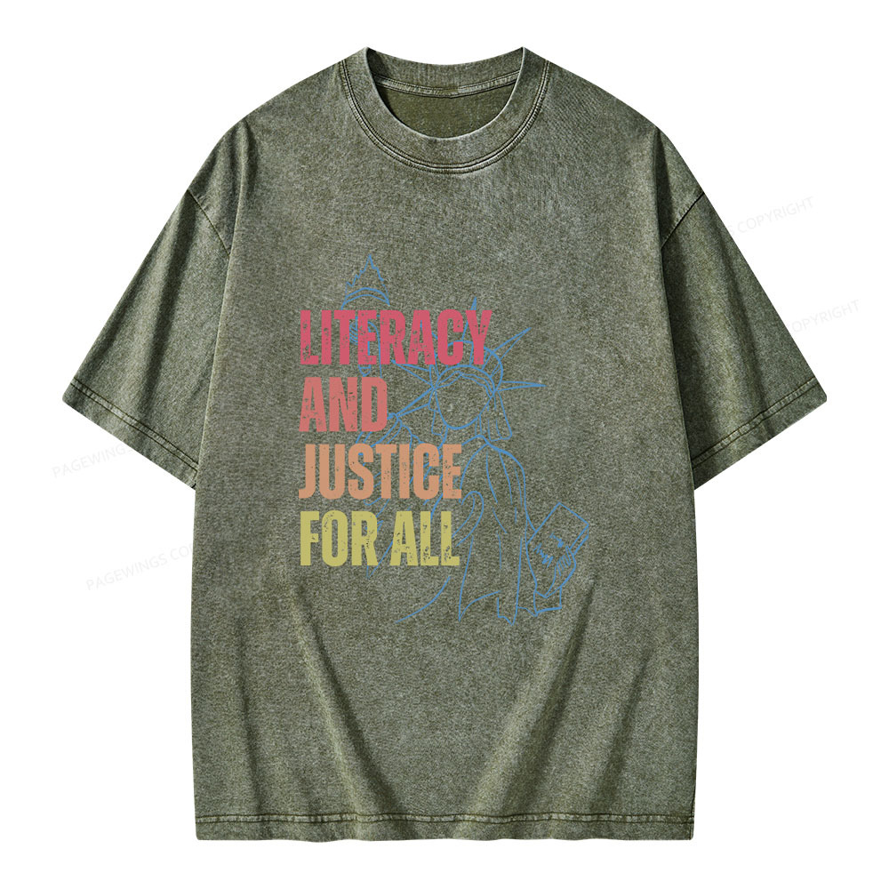 Pagewings Literacy And Justice For All Unisex Washed T-shirt