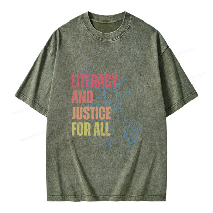 Pagewings Literacy And Justice For All Unisex Washed T-shirt