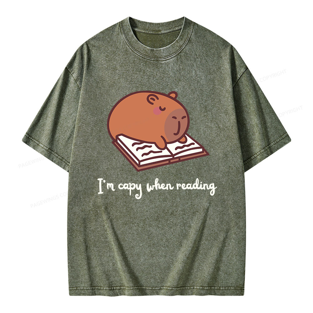 Pagewings I'm Capy When I'm Reading Unisex Washed T-shirt