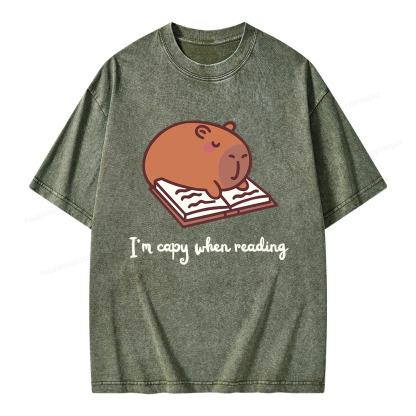 Pagewings I'm Capy When I'm Reading Unisex Washed T-shirt
